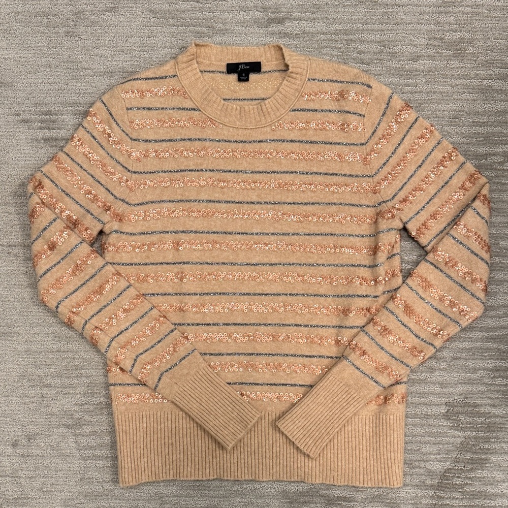 J. Crew Sequin Stripe Supersoft Yarn Sweater